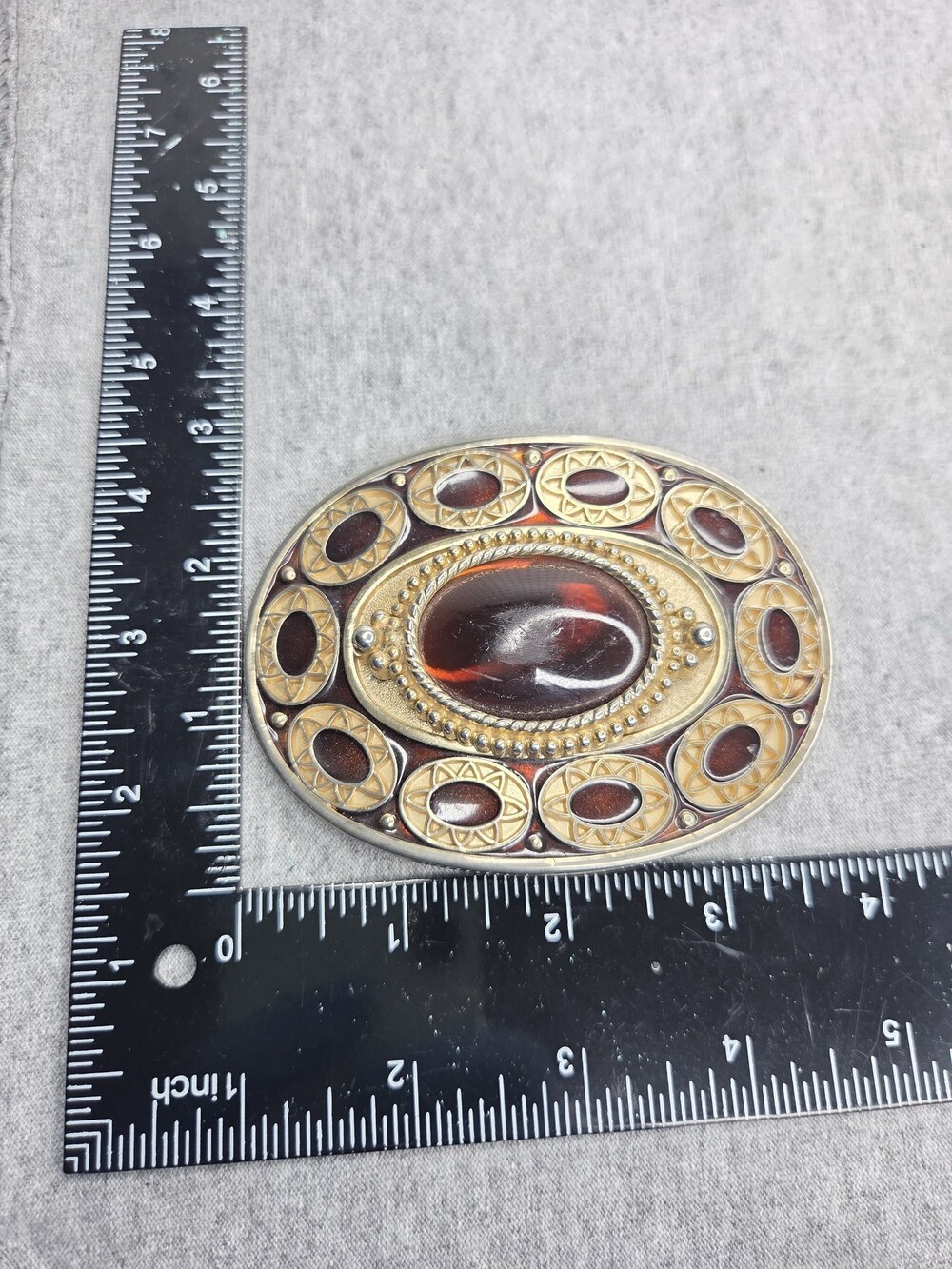 Vintage Ornate Belt Buckle Large Domed Cabochon Accent Stones Womens Statement - Picture 5 of 8